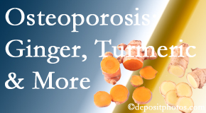 Manchester Chiropractic & Sports Injuries presents benefits of ginger, FLL and turmeric for osteoporosis care and treatment.